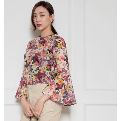 Summer Style High Fashion Wholesale lady Blouse Fashionable style Dual Bell 3/4 Sleeve Blouse