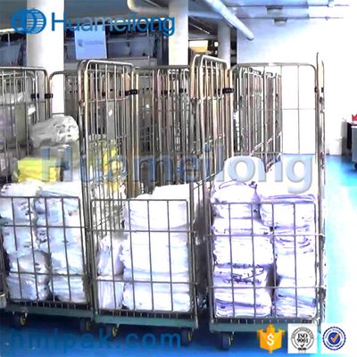 4 sides china metal high quality supermarket transportation galvanized foldable roll container