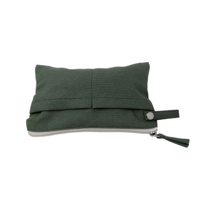 Dark Green Cotton Cosmetic Pouch Bag with 2 Designer Pocket