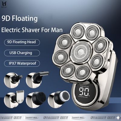 9D Electric Head Shaver Men Electric Razor Nose Hair Sideburns Trimmer Waterproof Wet/Dry Grooming