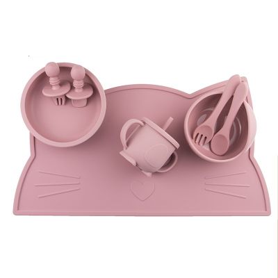 Portable Easy Clean Tableware Pink Kids Baby Feeding Mat Silicone Placemat Set