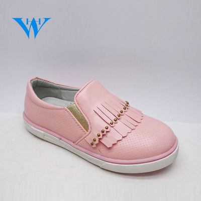 Fashion design girls casual pink shoes flexible girls slip on tassel pu sneakers