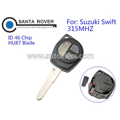 Remote Key Fit for Suzuki Swift 2 Button Car Key Blank Fob HU87 Blade ID 46 Chip 315Mhz