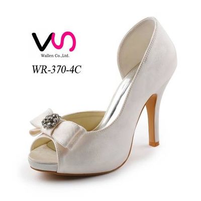 High heel platform nice dyeable satin peeptoe bridal wedding shoes