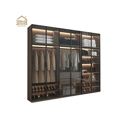 Modern Style Light Luxury Home Furniture Bedroom Wardrobe With Glass Door And Lights