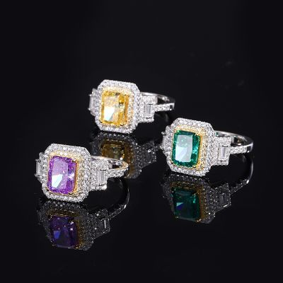 925 Sterling Silver 6x8mm Simulated Gemstone Jewelry Pave CZ Accents Ring Rydian Cut