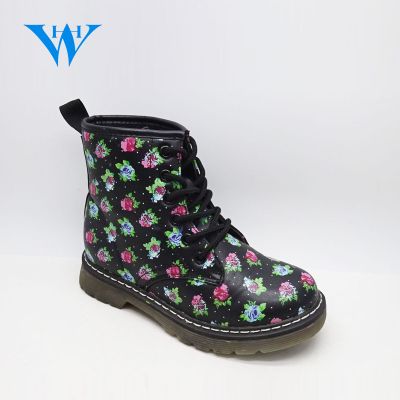 Cool design kids warm black boots girls printed martion boots