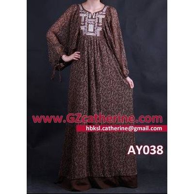 Cheap Fashion Brown Printed Women Islamic Clothing Kaftan