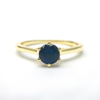 Solitaire man-made gemstone birthstone ring vintage round brilliant cut gold ring