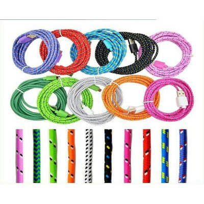 1M/2M/3M Circle Noodle Nylon Fabric Braided USB Charging Data Cable for iphone and samsung