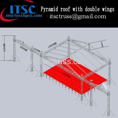 Pyramid roof with double wings for speakers and LED screen