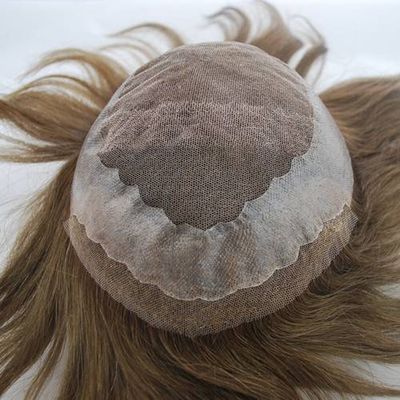 French lace with PU around #4 Medium brown Hairpiece Mens toupee