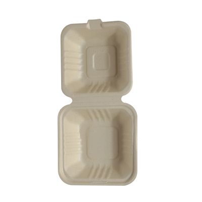 6 Inch Compostable Bagasse Burger Box Take Away Box Eco-Friendly Bagasse Clamshell