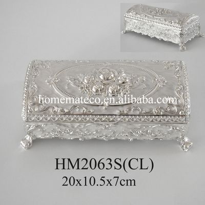silver color rectabgle shape zinc alloy jewellery box