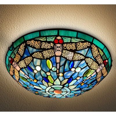 ARTZONE Tiffany Ceiling Lights, Stained Glass Ceiling Light 3-Lights 16 Inch Tiffany Flush Mount Cei