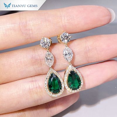 Tianyu gems custom bridal lab diamond and emerald gemstone 14k 18k yellow gold stud earrings