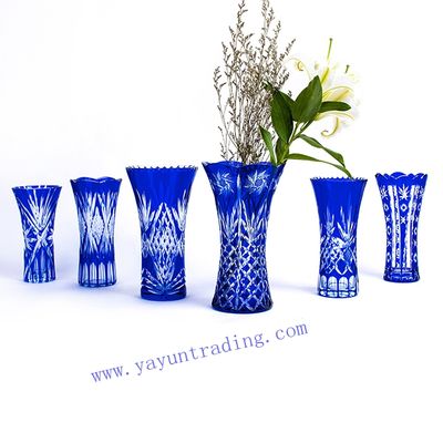 Cobalt Blue Hand Cut to Clear Cased Colored Glass Vase China hand made classic glass vases