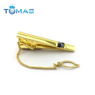 Gold plated copper mens tie clips with chain best gift for men