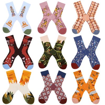 Wholesale abstract art style oil painting men and women in trendy streetwear creative happy socks