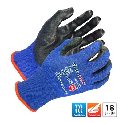 18 gauge Blue TERACUT® liner black Premium PU palm coated gloves (Working Protection Glove TP-521)