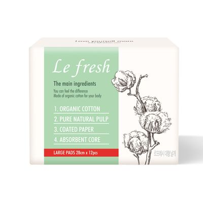 Le Fresh Certified Organic 100% Cotton Sanitary Pads for Women - Large Size Pads