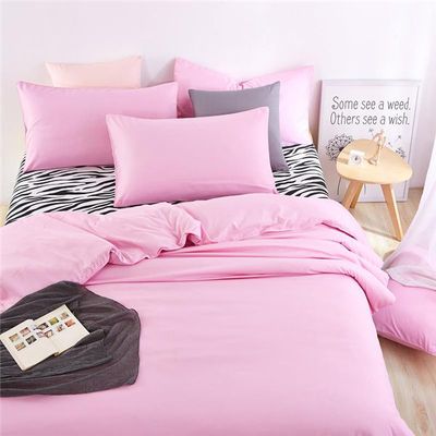 100% polyester microfiber plain dyed cheap bed sheet set bedding set pink color