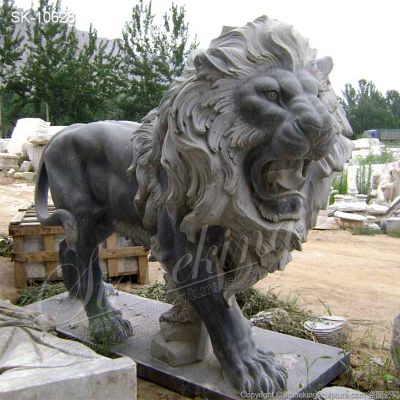 Hand Carved Large Black Marble Roaring Lion Statues for Outdoor Garden or Home Entrance