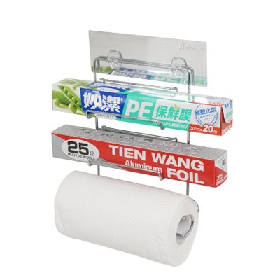 Reusable Adhesive Stainless Food Wrap And Kitchen Towel Shelf