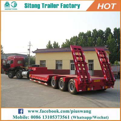 Factory price 3 axles lowbed semi trailers heavy duty 50-120 tons low bed trailer for sale