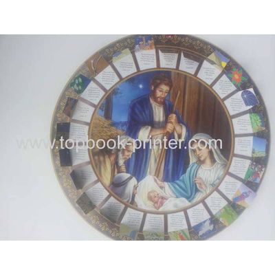 Custom round paper-clock Christian Advent Calendar with silk ribbons applied for printing online