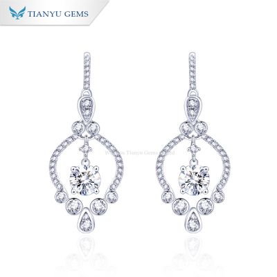 Tianyu gems hot sale Charm jewelry 10k white gold with moissanite diamonds Drop Earrings for wedding