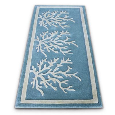 Cute fluffy blue and white porch synthetic fibers entryway runner rug