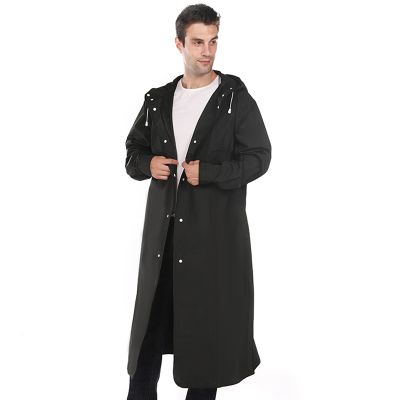 OEM New Design Black Waterproof Raincoat fashion Women Men long Rain Coat Jacket Hooded with Custom