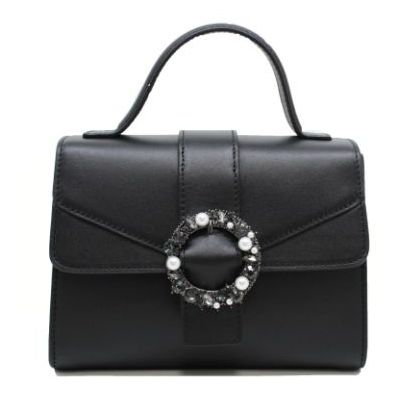 black elegant shoulder bag with flower hardware