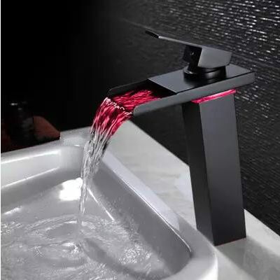 Black Bronze Brass Waterfall Bathroom Mixer LED Color Changing Sink Tap TB288L