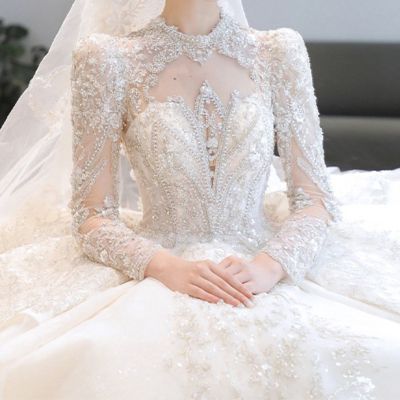 Luxury Wedding Prom Dresses for Women 2022 Bride Beaded Pearls Trumpet Bridal Gown Long Ball Gowns