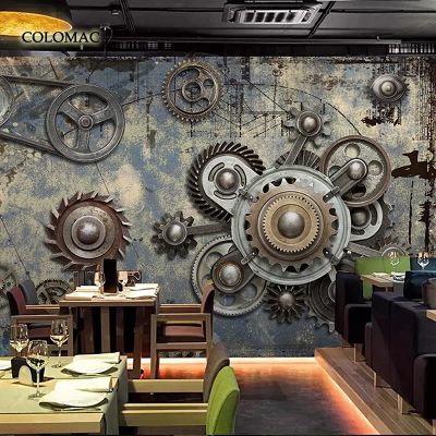 Custom Wallpaper 3D Stereo Metal Industry Gear Machine Wall Painting Bar KTV Background Wallpaper