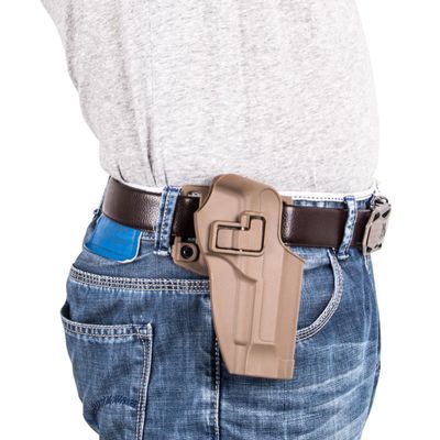 Glock 32 injection polymer pistol holster with one paddle and one belt loop attachment