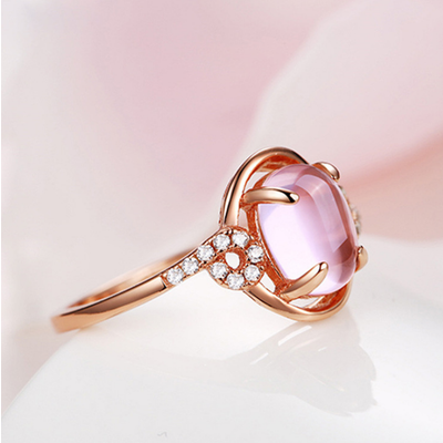 Women Hot Sale Fashion Adjustable Zircon Pink Crystal Stone Rings