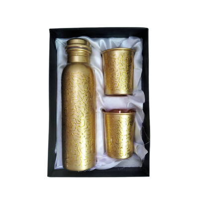 Copper Bottle Set With 2 Glass (Royal Gold) In a Gift Box