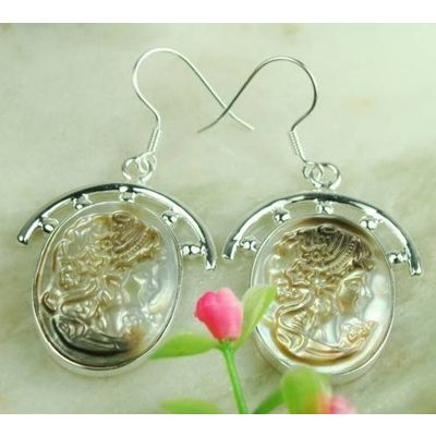 925 Sterling Silver Natural carved shell Gemstone earrings