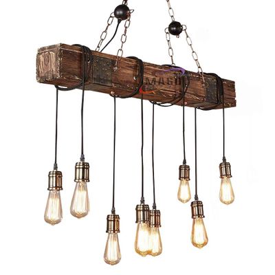 Retro vintage chandelier long wood lighting pendant lamp