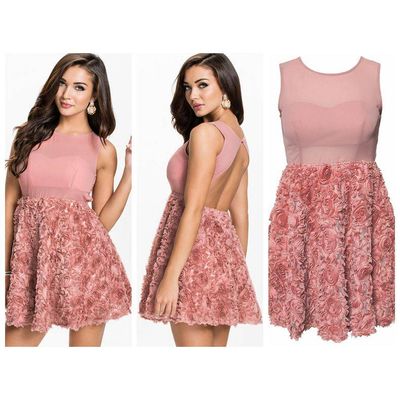 Pink Dusty Rose Skater Dress With Mesh Lined Top