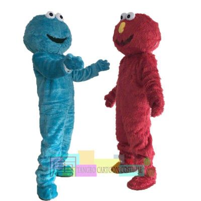 TWO PCS!! Sesame Street Red Elmo Blue Cookie Monster Mascot Costume, Animal carnival +Free shipping