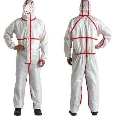 White Microporous Disposable Coveralls Protective Breathable Hooded Suit with Elastic Cuffs, Ankles