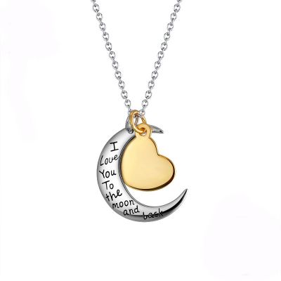 925 Sterling Silver Jewelry Moon & Heart Pendant Chain Necklace For Lover Or Daughter Gift