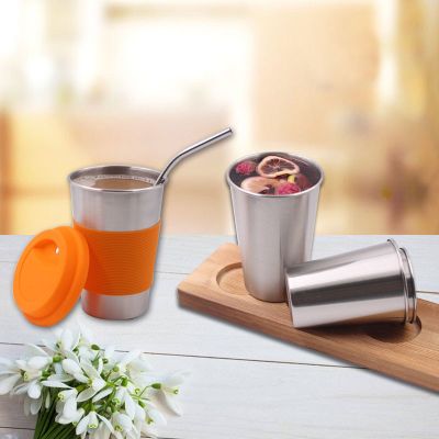 Function single wall 8oz 12oz 16oz reusable straw stainless steel water cup