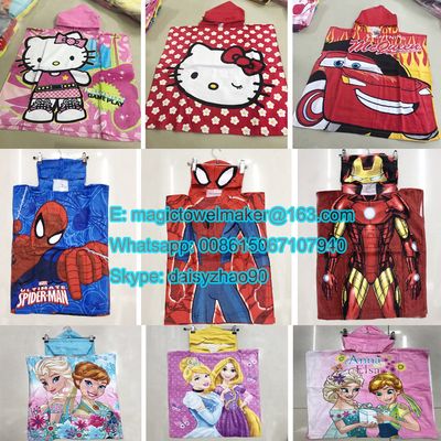 100% polyester microfiber hooded beach towel poncho towels printed bath towels for kids adult