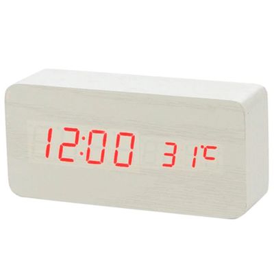 LED Clock Wooden Digital Alarm Clock with Temperature Thermometer
