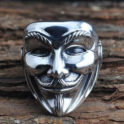 Men's Sterling Silver V For Vendetta Mask Wrap Ring